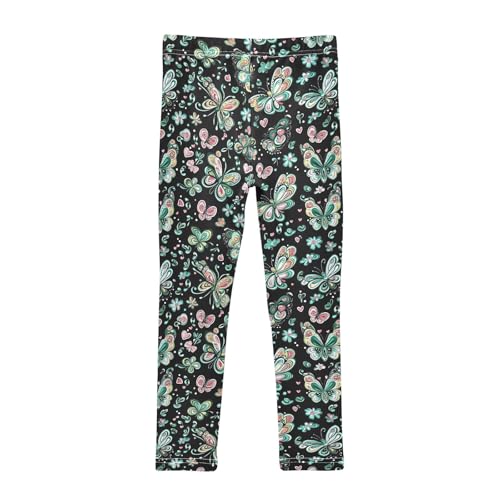 Vintage Green Butterflies Girls Leggings Athletic Pants Tights Stretch Bottom2