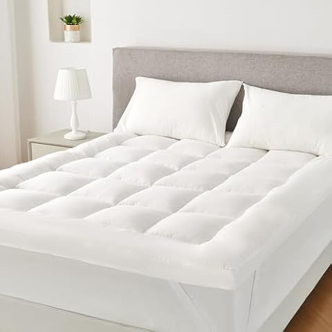 ROSE FEATHER Mattress Topper Twin XL, Mattress Pad Dorm Bedding, Bed Mattress Cover with Straps, Extra 2-inch Thick Mattress Pad Topper Cover with 100% 1500T Peach Skin Fabric(39"x80"), White Cover