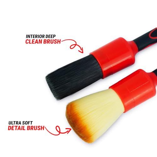Image of Wavex Car Interior Cleaning Brush Set of 2 | Professional Auto Detailing Brushes | Ultra Soft Detail Brush + Deep Cleaning Brush for Dashboard, AC Vent, Screen, Piano Black, Leather & Car Accessories