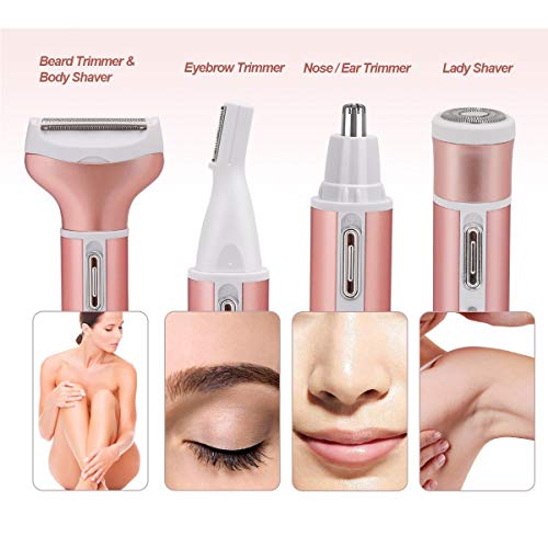4 IN 1 Elektro-Rasierer für Damen, Haarentferner-Set schmerzfrei Epiliergerät USB aufladbar mit 4 abnehmbaren Aufsätzen für Bikini-Trimmer/Nasenhaarschneider/Augenbraue-Shaper/Body Shaver - Image 4