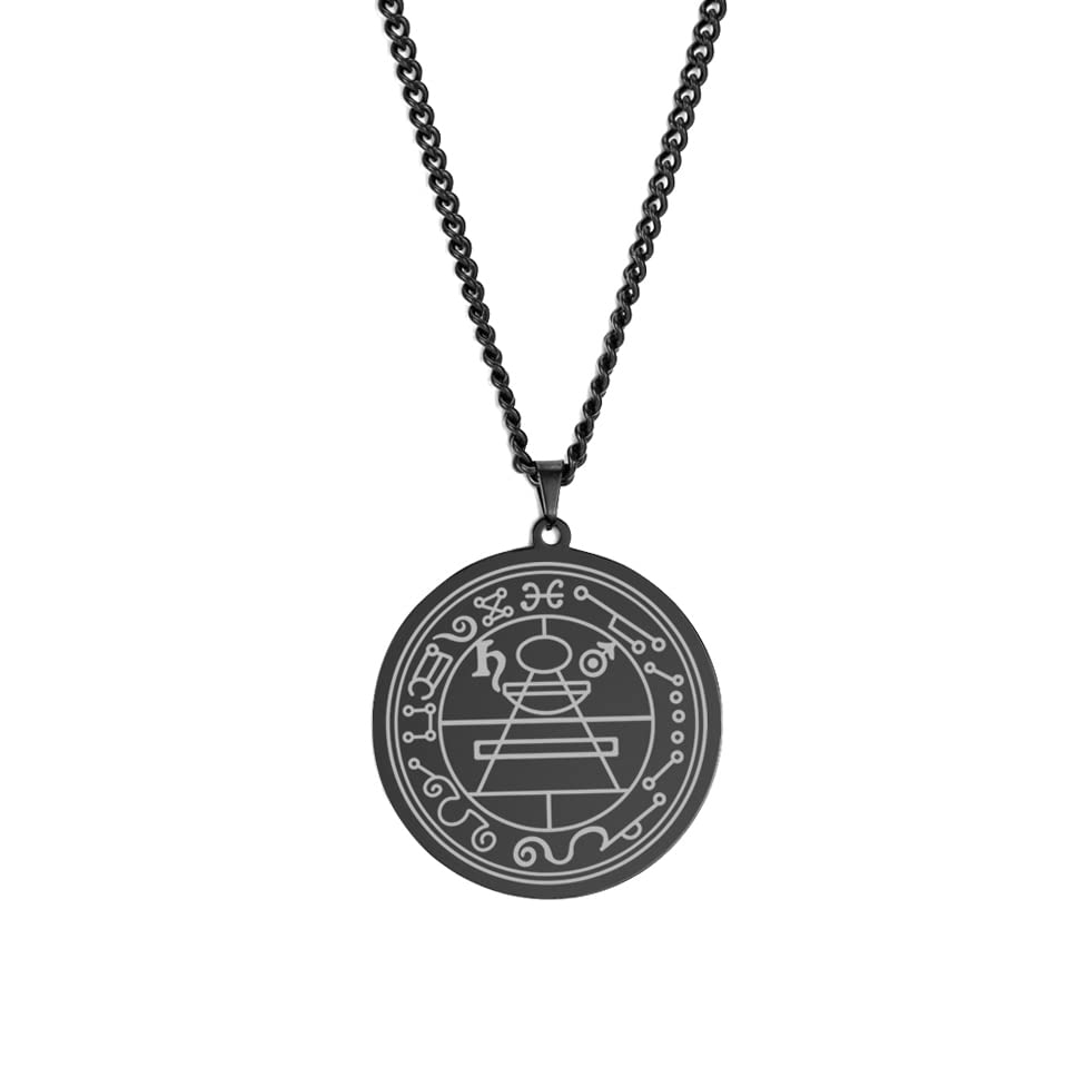 VASSAGO Stainless Steel Solomon Necklace Jupiter Seal Amulet Key of Solomon Jewelry Archangel Pendant for Men Women