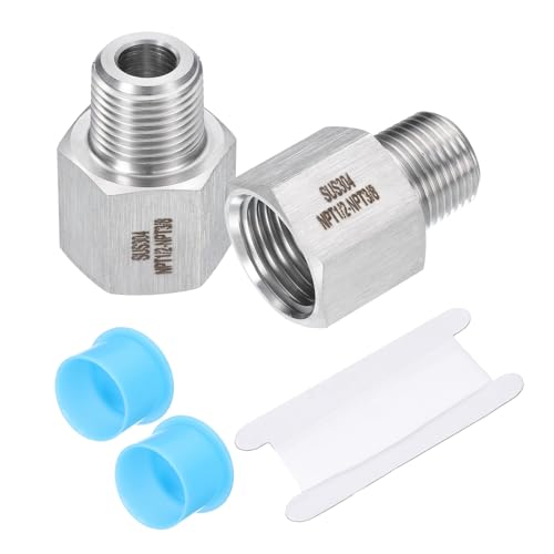 Image of uxcell 2 Pcs Pipe Fittings Reducer Adapter 3 /8 NPT Male Pipe x 1 /2 NPT Female Pipe Stainless Steel Adapter Pressure Gauge Connector for Oil Air Gas Hydraulic Systems