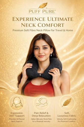 Image of Ultra Soft Premium Travel Neck Pillow with Hanging Loop Snap Button Closure for Home Office and Airplane Flight, Bus, Car, Train Travelling Use [Black] (Pack of 1)