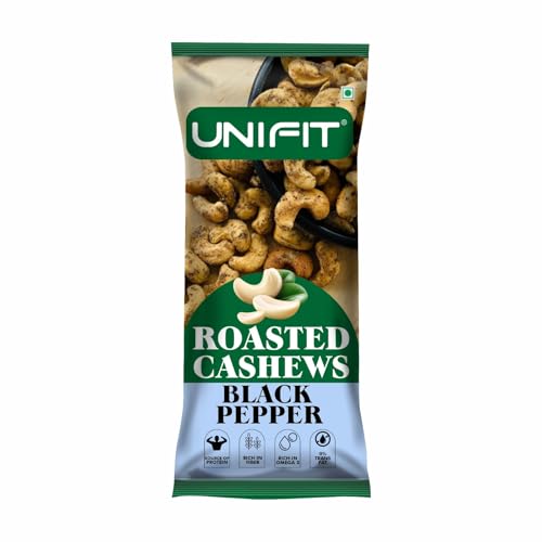Image of UNIFIT Roasted Cashews Black Pepper | Premium Crunchy Cashews | High Protein & Healthy Snack | Roasted, Not Fried | 40g Pack