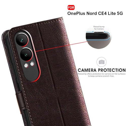 Image of TheGiftKart Flip Back Cover Case for OnePlus Nord CE 4 Lite 5G | Dual-Color Leather Finish | Inbuilt Stand & Pockets | Wallet Style Flip Cover for OnePlus Nord CE4 Lite (Faux Leather, Coffee & Brown)