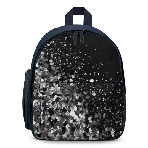 Black White Glitter Backpack Small Book Bag with Side Pocket, Lightweight Durable Backpack, Travel Rucksack, Blue-style