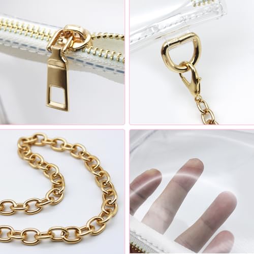 SourceTon Stadium Approved Clear Crossbody Bag for Women - Transparent Purse with Gold Chain, Waterproof Concert Bag for Sporting Events, Music Festivals (20x13x2cm, 120cm Chain)3