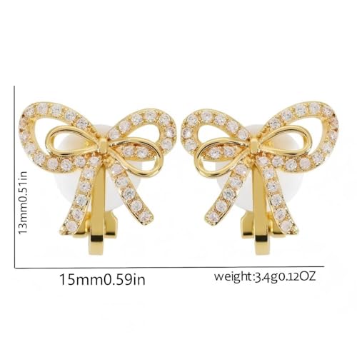 Aretes Clip On Lazo Dorado con Brillantes miniatura 2