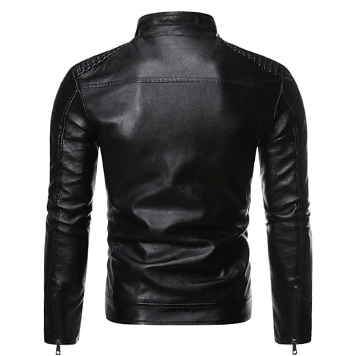 Maiyifu-GJ Men's Faux Leather Motorcycle Jacket Vintage Stand Collar Leather Biker Coat Fashion Lightweight Zipper Coats2