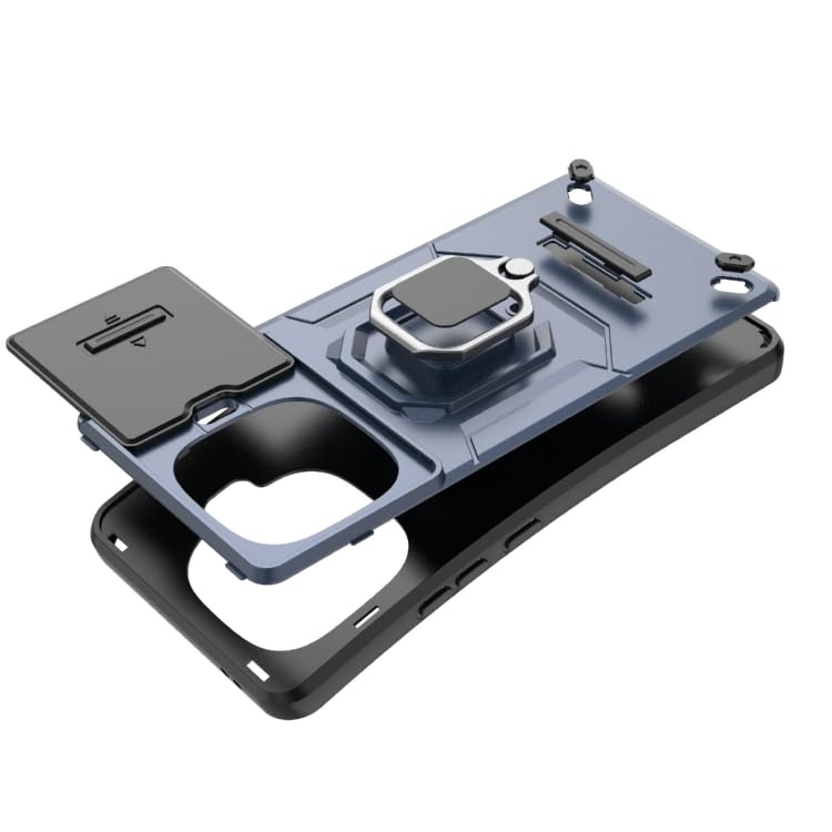 Image of Polycarbonate Back Cover For Sliding Lens Cover And Rotating Holder Anti-Fall Case With Magnetic Car Holder Back Cover For iQOO Neo 10R -Black
