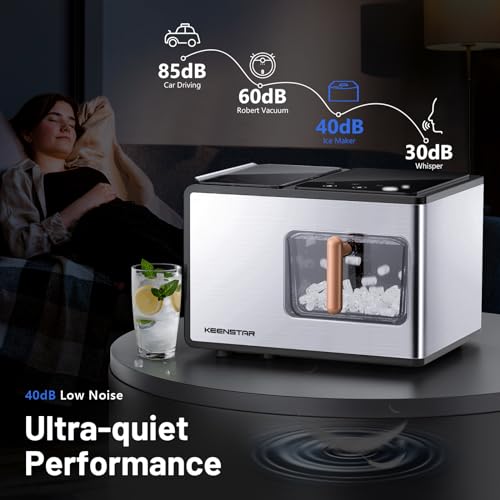 Nugget Ice Maker Countertop, 40lbs/24H, Pebble Ice Maker with Soft Chewable Ice, Self Cleaning Sonic Ice Machine, Stainless Steel with Touch Screen, Compact Design for Home Office Bar Party -Silver