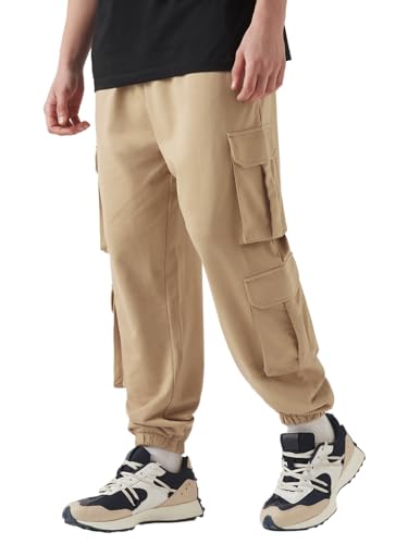 Image of Bewakoof Men's Cotton Super Loose Fit Joggers|Bewakoof Air 1.0 | Track pants for man | Lower for man | Trouser for men | Baggy trackpants for men | Multipurpose | Mens Lower Activewear | Utility Pockets | Lightweight & Flexible Elastic Waist | Casual Joggers | Loose Fit