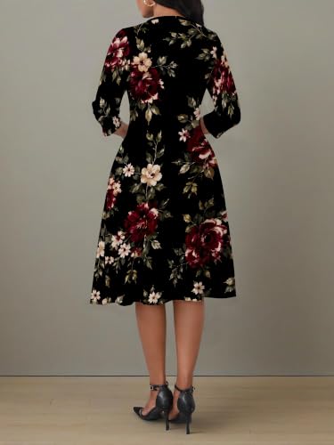 Image of PinkPatty Women's Casual 3 /4 Sleeve Midi Dresses Fit and Flare Church Work Dress with Pockets