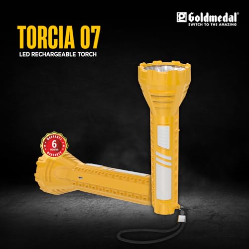 Image of Goldmedal Torcia 07 1+2W LED Rechargeable Torch-Cool Daylight(6500K)|1200 mAh Li-ion Battery with Back-up Up to 4 Hrs |USB Mirco Charging | Deep Discharge Protection |Powerful 1W Front & 2W Side Light