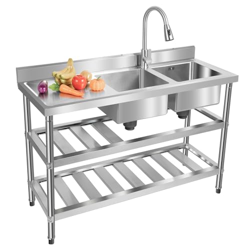 Stainless Steel Dual Compartment Utility Sink with Faucet