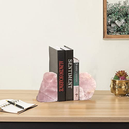 Mogemt Rose Quartz Bookends Pink Crystal Decorative Book Ends Office Home Decor Small 1 Pair 2-3 Lbs #TOP5