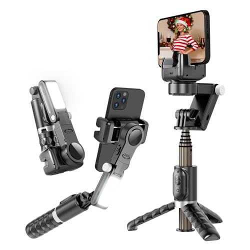 KOSCHEAL Estabilizador de Movil, Q18 Estabilizador 2 Ejes para Smartphone con Luz de Relleno y Trípode,Seguimiento Facial para Video de Vlog/Youtube/TikTok con App (KOSQ18S)