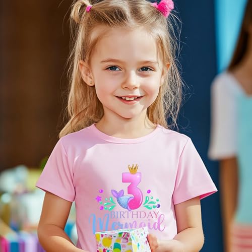 Image of Girls Birthday Shirt 2nd 3rd 4th 5th 6th Girls B-Day Outfits Mermaid Theme Cotton Short Sleeve Tee Tops