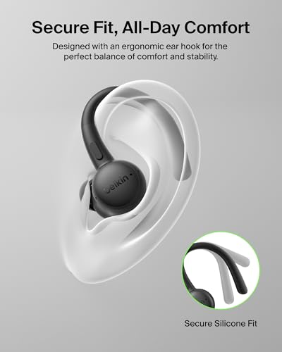 Image of Belkin SoundForm ActiveFit Wireless Earbuds w /Built-in Microphone, USB C Fast Charging, 36H Battery Life, IP54 Water Resistance - Bluetooth Earbuds for iPhone, iPad, Galaxy, Pixel, & More - Black