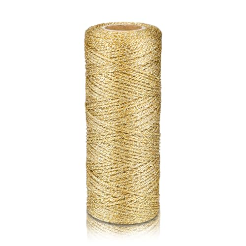 Gold Metallic Bakers String 110 Yards/328 Feet 1mm Diameter Glitter Twine for Crafts DIY Christmas Decor Presents