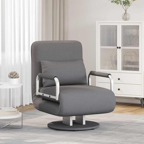 Yunovire Silla giratoria con función para dormir, tela gris oscuro, 186 x 60 cm, sofá cama versátil para dormitorio, muebles cómodos para adultos