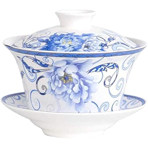 Eplze YBK Tech 10oz Large Gaiwan, Porcelain Kung Fu Tea Cup with Saucer and Lid, Chinese Traditional Gaiwan, Sancai Tea Bowl (6#) Cover