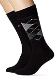 Tommy Hilfiger Herren Socke 2 er Pack (1x Schwarz, 1x Karo-Muster Hellgrau) 391156, Gr. 43-46 , Schwarz (200 black)