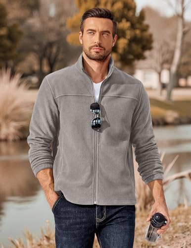 COOFANDY Men's Polar Fleece Jacket Lightweight Full Zip Jackets Outdoor Hiking Casual Soft Warm Coat With Pockets2