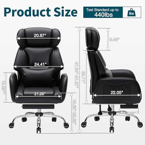Image of HOFFREE Criss Cross Office Chair with Foot Rest 440 lbs Heavy Duty Ergonomic Desk Chair with Flip-Up Arms Wide Seat PU Leather Executive Gaming Chair with Lumbar Support