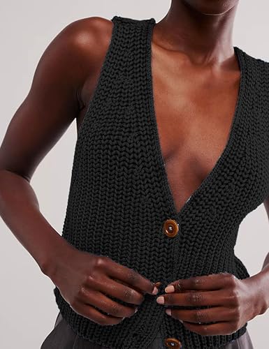 Image of Womens Cropped Sweaters Vest Button Down V Neck Knit Sleeveless Crop Sweater 2025 Summer Casual Tank Tops