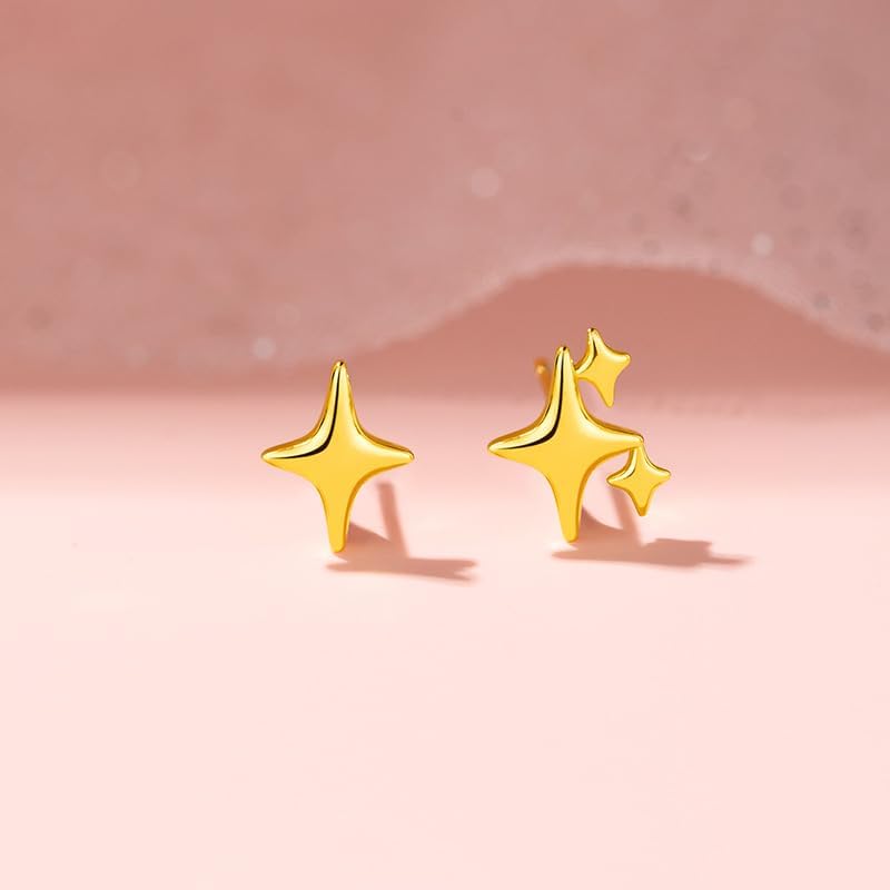 Shining Star Gold Silver Plated Gold Star Trendy Stud Earrings for Women - Hypoallergenic Small Post Pierced Studs Earrings Stylish Jewelry Gifts, Unique Design, Perfect Choice Jewelry Gift - Image 5