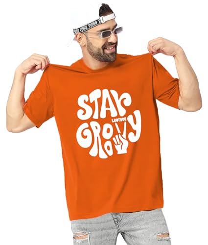 Image of LEOTUDE Half Sleeve Cottonblend Graphic Print Round Neck Drop Shoulder