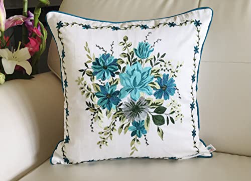 Image of TARA- Sparkling Homes Embroidered Cushion Covers 16 X 16 Inches In Cotton Silk, My Fair Lady (Aqua Blue, 16 X 16 Inches),250 TC