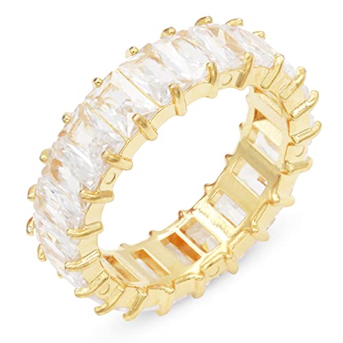 Lavencious 5mm Radiant Cubic Zirconia Stainless Steel Eternity Ring All-Around Band Ring for Women Size 6-9