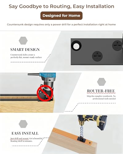 Floating Shelf Bracket Kit (No Router Needed) with Drill Guide Jig – Fits 1"–4" Thick Shelves – Heavy Duty 150lbs Capacity – Galvanized Steel with Countersunk Holes for Flush Mount(18″X6″X1″) - image 3