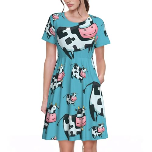 Robe d'été imprimé vache confortable pour fêtes et week-end
