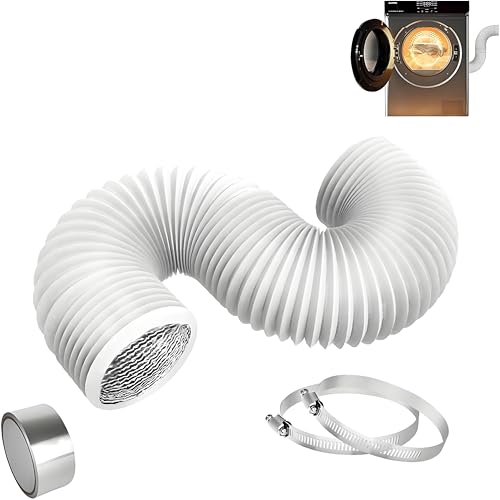Frånluftsslang 100 mm, längd 2,5 m vitt flexrör, PVC-slang aluminium med 2 slangklämmor rostfritt stål och 2 m tejp för luftkonditioneringsapparater, fläktar, torktumlare