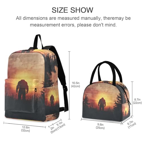 Silhouettes Sasquatch Vintage Print Backpack Set with Lunch Bag, Large Capacity Travel Backpacks and Lunch Box Insulated for Commute Hiking Picnic2