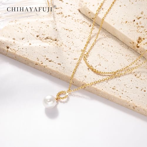 Chihayafuji Gold Pearl Necklaces for Women,14k Gold/Silver Plated Layered Dainty Pearls Pendant Choker Elegantes Simple Bead Chain Charm Necklace Everyday Prom Jewelry Gifts by Chihayafuji - Used condition - Image 6
