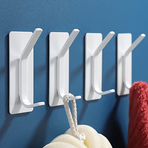 Image of YIGII Towel Hooks /Adhesive Hooks - Heavy Duty Wall Hooks Stainless Steel Robe /Coat Towel Hooks for Bathroom and Bedroom, White 4-Packs