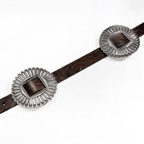 Leather Belts for Women Men Cowboy Cowgirl Antique Carved Western Floral Solid Metal Multi-Buckle Fits 28mm Strap(100cm/waist:32"~34", Brown)4