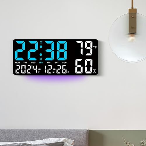 Reloj digital LED de pared con humedad, temperatura y alarma doble (D) 3