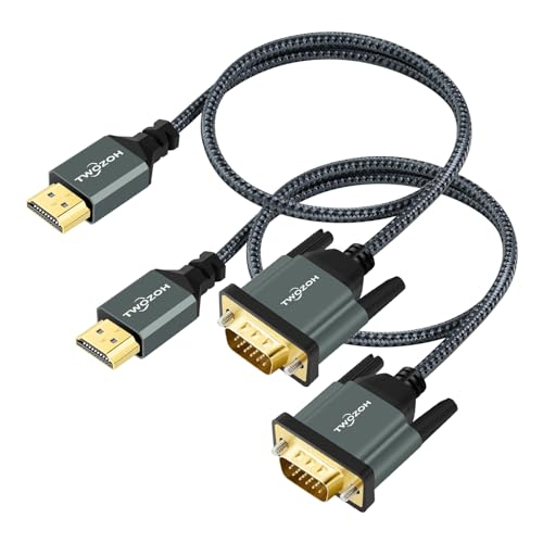 Twozoh HDMI to VGA Cable 3.3FT 2 Pack. Aluminum Alloy Shell Nylon Braided & Gold-Plated HDMI VGA...