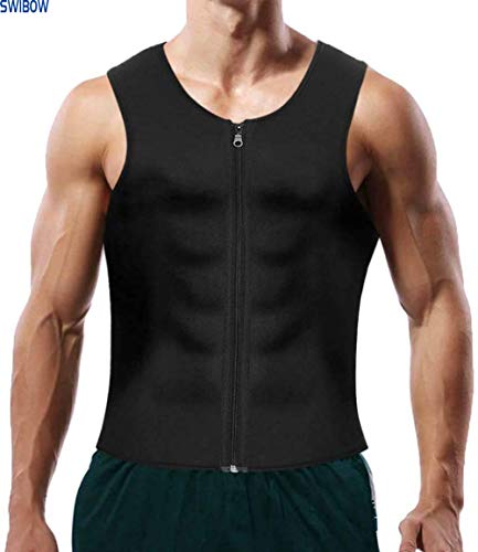 Men's Sauna Sweat Zipper Vest for Weight Loss Hot Neoprene Corset Waist Trainer Body Top Slimming Fitness Sweat Suit (Black, M)