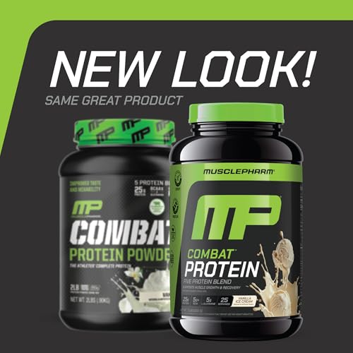 Image of MusclePharm Combat Protein Powder, Vanilla Flavor, Fuels Muscles for Productive Workouts, 5 Protein Sources Including Whey Protein Isolate & Egg Albumin, Gluten Free, 2 lb, 25 Servings