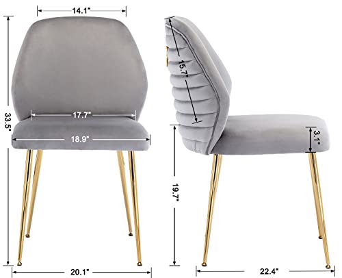 Zhenghao Velvet Dining Chairs Set Of 4, Mid Century Upholstered Dining Room Accent Chairs Modern Comfy Tufted Side Chair With Gold Legs And Ring Pull For Kitchen Living Room Bedrooms (Grey 4Pcs) #TOP2