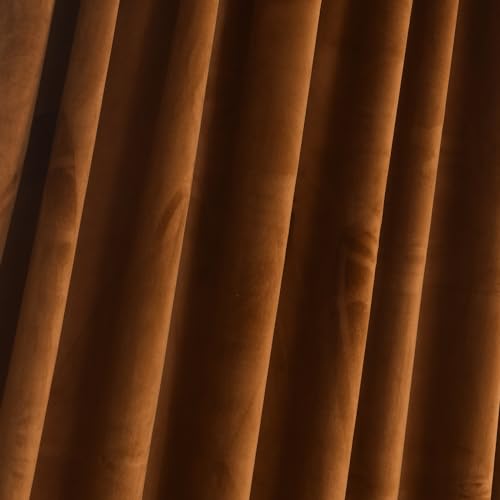 Roslynwood 90-inch Length Brown Velvet Curtains for Bedroom, Rod Pocket Heavy Thick Blackout Window Panels Christmas Holiday Home Decoration for Dining Room, W52 x L90, 2 Panels - Thumbnail 5