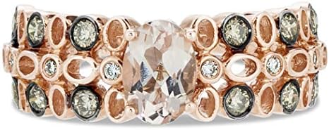 LE VIAN 14K Rose Gold, Oval Morganite &amp; 2/5 Cttw White/Chocolate Diamond Flower Fashion Ring (H-I &amp; Fancy Brown Color, SI1-SI2 Clarity)- Size 7