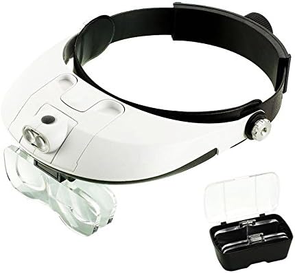 LED Headband Magnifier with 5 Lenses 1x, 1.5x, 2x, 2.5x, 3.5x
