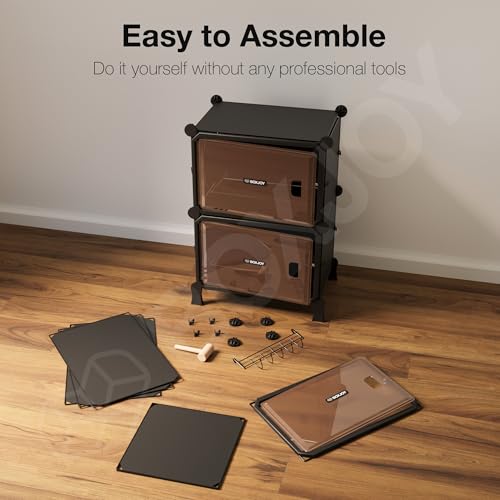 Image of BOXJOY 6 Shelf Black Shoe Rack for Home with 3 Brown Doors, Hard PET Plastic with Metal Door Frame, Shoe Chappal Slipper Sandals Stand